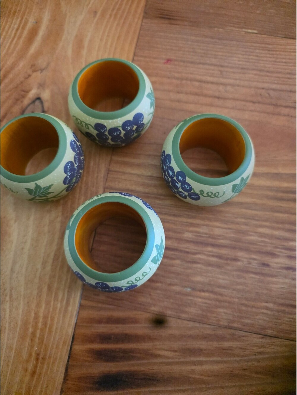 Hand-Painted Grape Design Ceramic Napkin Rings set of 4